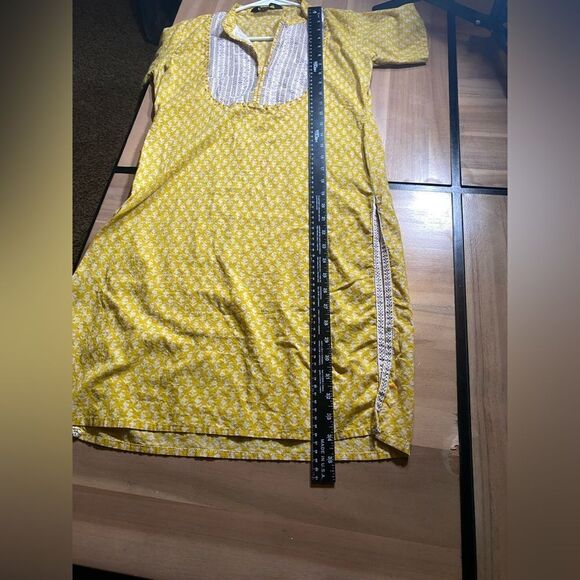 Yellow ajrak kurthi - Picture 5 of 5